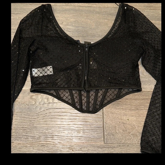 Sincerely Jules NWT Black Sheer Long Sleeve Bustier - Picture 6 of 11